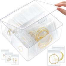 Schmuckschatulle Aus Acryl, Transparenter Schmuck-Organizer und -Aufbewahrung mit 60 Beuteln, für Ohrringe/Ringe/Armbänder/Halsketten