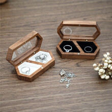 Caja de Madera para Anillos con 2 Ranuras, Organizador Diario para Guardar Anillos, Pendientes y Joyas, Caja de Compromiso para Anillos de Boda B