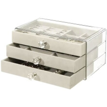 Organizzatore di Gioielli In Acrilico con 3 Cassetti Impilabili, Contenitore per Orecchini, Collane e Bracciali, Custodia per Donna, A