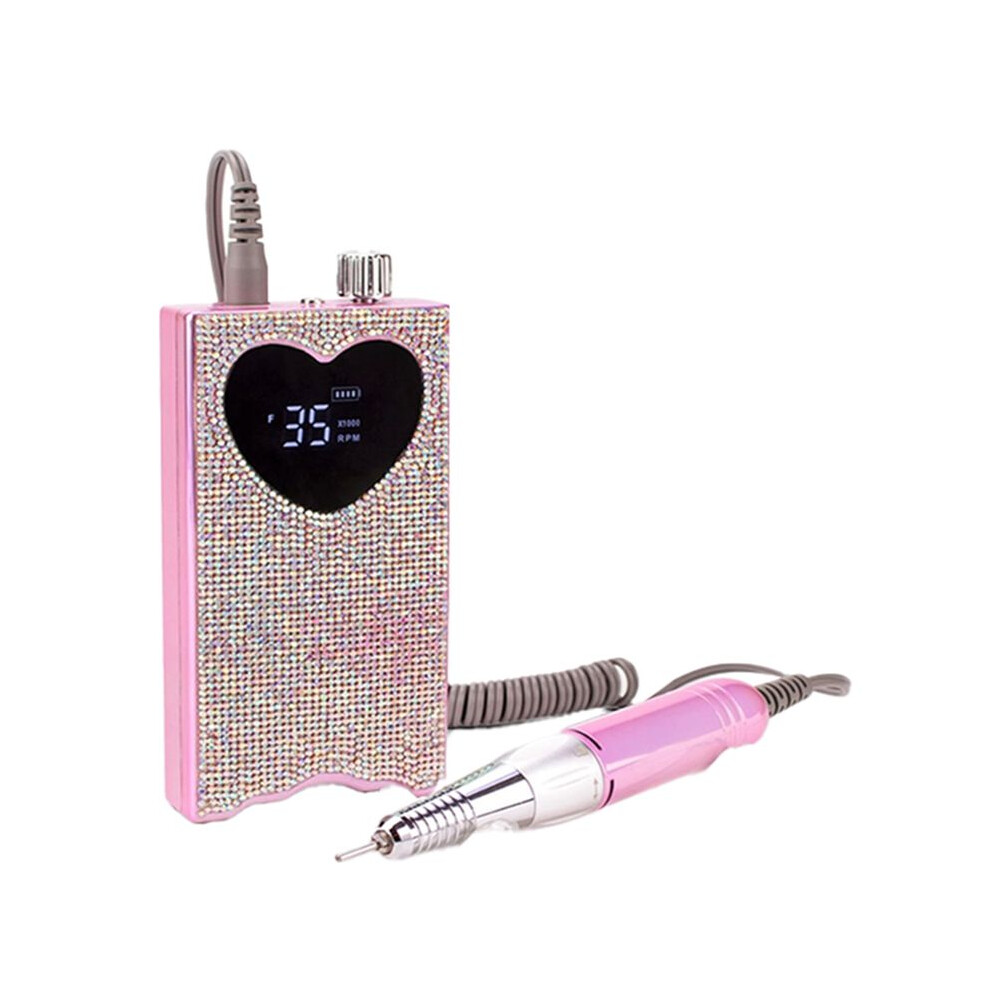 Electric Nail Drill with Rhinestone Rechargeable Nail File 35000 RPM Heart Shape Wireless Pedicure Grinder EU PLUG