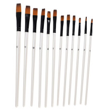 12 PièCes Ensemble de Pinceaux de Peinture Acrylique, Pinceaux D'Artiste de Cheveux en Nylon Ă Pointe Plate pour la Peinture sur Toile D'Encre Ă