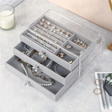 Acrylic Jewelry Organizer with 3Drawers Stackable Display Storage Earrings Necklace Bracelet Box Holder Case for Women,B