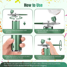 Airbrush-Kit för Naglar - Uppladdningsbar Sladdlös Airbrush med Kompressor för Naglar, Målning, Tatueringskonst, Smink, Målning, Tårta