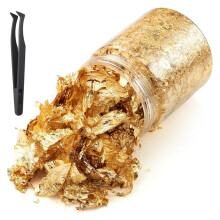 Gold Foil Leaf Flakes with Tweezers,10g Metallic Gold Foil Flakes for Resin, with Tweezers, Imitation for Nail Art