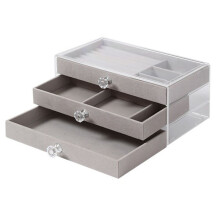 Capacity High-Grade Exquisite Oxidation Three Drawer Desktop Jewelry Bracelet Jewelry Large Storage Box Gray