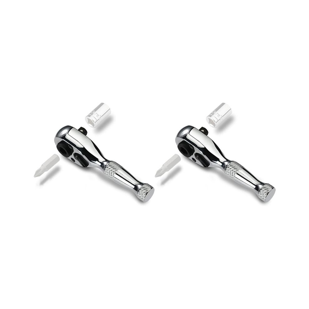 2 Pcs 1/4Inch 72-Tooth Stubby Ratchet Wrench Socket And Drill Driver With Chrome Finish, Industrial-Grade Diy Handle 4713142289801