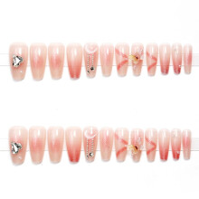 Press Nails, Pontas de Unhas Vestíveis com Coração de Borboleta de Diamante, Arte de Unhas de Alta Qualidade, Pontas de Unhas Vestíveis Z007