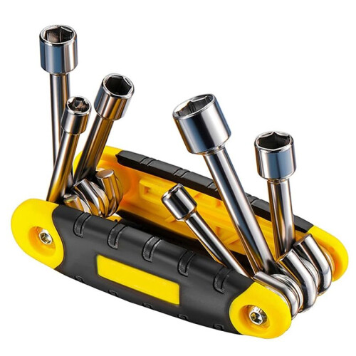 6 In1 Folding Socket Wrench Set Multi Functional Hex Spanner Hex Nut Driver Set Tamper Proof Torx Key Wrench Tool 5-12mm