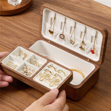 Double Layer Jewelry Box Wooden Case Necklace Bracelets Earrings Storage Organizer Wedding Gift Walnut Wood Jewelry Box