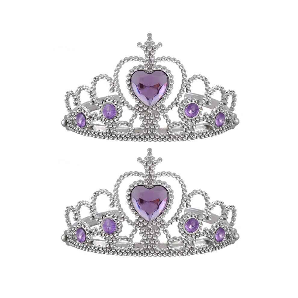 2X Woman Wedding Faux Rhinestone Tiara Crown Headband Silver Tone