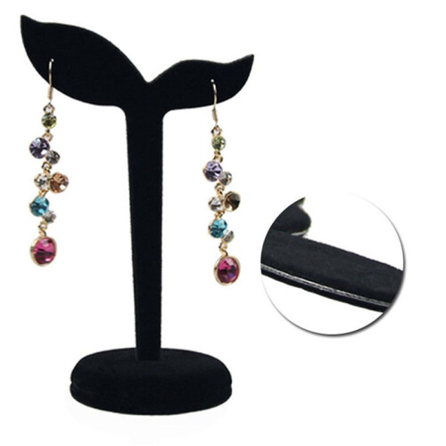 2X Velvet Earring Display Stand Props Stud Earrings Holder Rack Storage 12CMx7CM(Black) 2