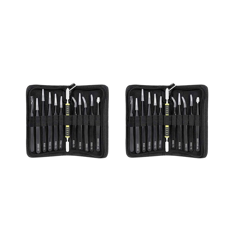 Tweezers 24 Pieces ESD Tweezers Tools Kit Anti-Static Non-Magnetic Stainless Steel Multi-Standard with Storage Bag