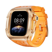 Case with 316L Stainless Steel Band for Apple Watch 46mm, Rose Gold Orange, Durable Protection, Secure Clasp