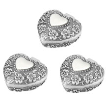 3X Classic Vintage Antique Heart Shape Jewelry Box Ring Small Trinket Storage Organizer Chest Christmas Gift,Silver