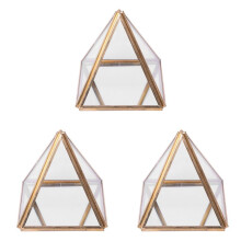 3X Glass Jewelry Box Golden Geometric Decorative Box Geometric Glass Pyramid Ring Holders for Wedding Birthday Gift S