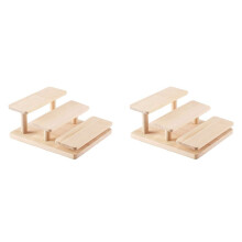 2X Wooden Display Risers 3 Layers Glasses Display Stand Jewelry Holder Stand Wood Organizer Tray for Cabinet Desktop