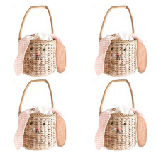 4X Rattan Bucket Bag for Children'S&Adults,Beach Straw Bag,Shoulder Messenger Basket Bag,Handbag with Bunny Ears