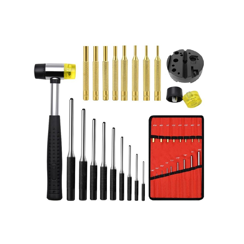 Roll Pin Punch Set With Storage Pouch, Smithing Punch Removing Repair Tools, With Bench Block Pin Punches And Hammer 4711371706861
