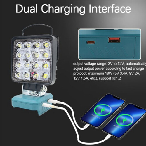 LED Outdoor Work Light for  BL1830 USB-C Quick Charge, Suitable for Engineering Lighting and Shooting 1