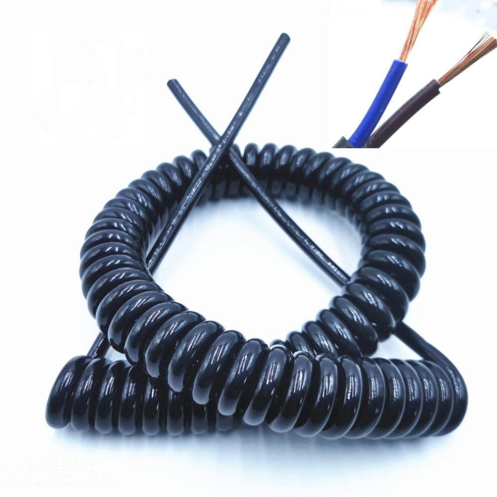 Coiled Extension Cord 2 Core 24Awg Retractable Spiral Power Cable 7.5M Flexible Durable Wire 9330225467168