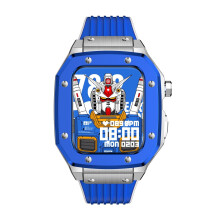 Luxury Blue Silver Alloy Band and Case for Apple Watch 45mm, Precise Fit for Series 7, Durable Metal Finish
