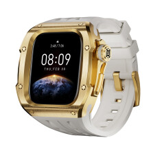 Gold White 46mm Band, Stainless Steel Case Mod Kit for Apple Watch Series 10, Elegant Quick Upgrade