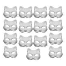 15pcs DIY White Paper Cat Masks with Acrylic Paints - Hand-Painted Personalized Masks for Dance Parties,Celebrations