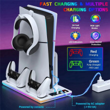 Heat Dissipation Bracket Base with RGB Lighting for PS5 Double Handle Handle Charging Block for PS5/SLIM/Pro Host Black