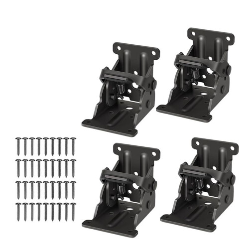 4 Pack Folding Brackets, Self-Lock Hinge with Screws for Folding Table Legs, Lock Extension Support Bracket Bed Legs