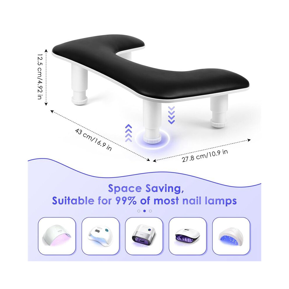 Black Manicure Arm Rest For Nails Tech: U-Shaped Adjustable Nail Armrest -Pu Leather Hand Stand Rest For Manicurists