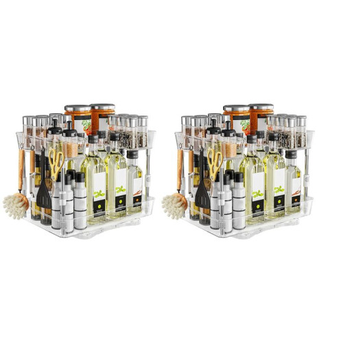 Double-Layer Rotating Rack Multi-Function Rotating Rack for Home Kitchen Height-Adjustable Rack with Hooks Two-Pack 1