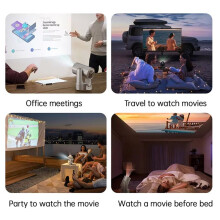Projektor Full HD 1080P Stöder 200ANSI Android 9.0 Projektor Automatisk och Elektrisk Fokus Inbyggt Batteri Silver EU-Kontakt