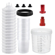 Paint Cups for Automotive Paint, HVLP Paint Mixing Cups 20 Ounce (600ml) Kit with Retainer Ring,Adapter, Paint Stirrer