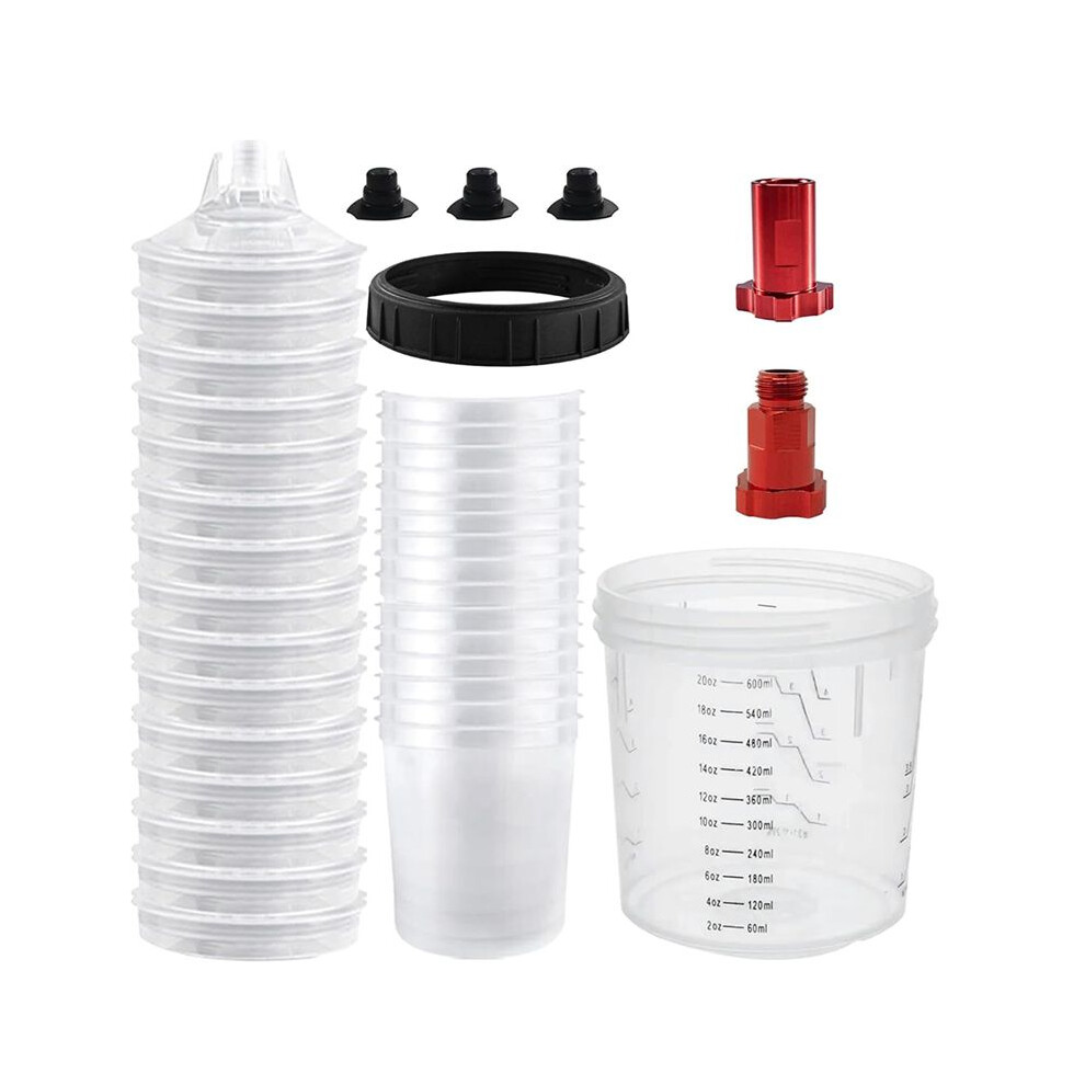 Paint Cups For Automotive Paint, Hvlp Paint Mixing Cups 20 Ounce (600Ml) Kit With Retainer Ring,Adapter, Paint Stirrer 4712283538960
