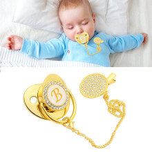 Goldener Schnuller für Babys mit Clips, gebogendes Design, 26 Buchstaben für 6-18 Monate