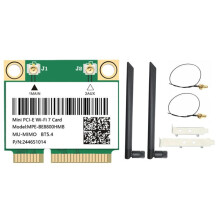 Kit de Carte Réseau Sans Fil BE200 8774 Mbps WiFi7 -PCIE Tri-Bande 2,4 GHz/5 GHz/6 GHz, Module BT5.4 WiFi7 pour Windows 10/11.