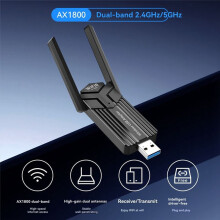 Adaptador USB 3.0 WiFi 6 de 1800 Mbps, Adaptador USB Inalámbrico de Banda Dual 2.4G/5G para Windows 10/11, Sin Controladores.