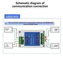 1 to 2 Way RS485 Relay DC8-28V RS485 Hub Photoelectric Isolation One Hub to Multi Hub E810-R12 ESD Protection