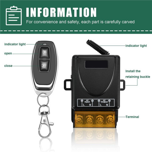 433MHz 220V Water Pump Remote Control  1Ch 30A Receiver Module /OFF Wireless RF Transmitter for Light LED 1