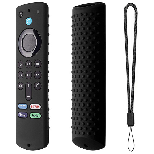 For Fire TV Stick 3Rd Generation Voice Remote Control Silicone Case Light Weight Non-Slip Shockproof with Strap-Black 2