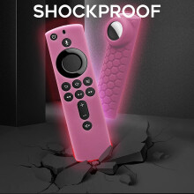 2-In-1 Silikon Schutz HüLle Anti-Rutsch Stoß DäMpfung für AirTag Fire TV Stick 4K Fern Bedienung, Rot
