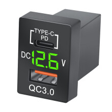 Ny Laddare QC3.0 USB Billaddare PD Type-C Laddare med LED GröN Digital Voltmeter för Nya Quick Charge