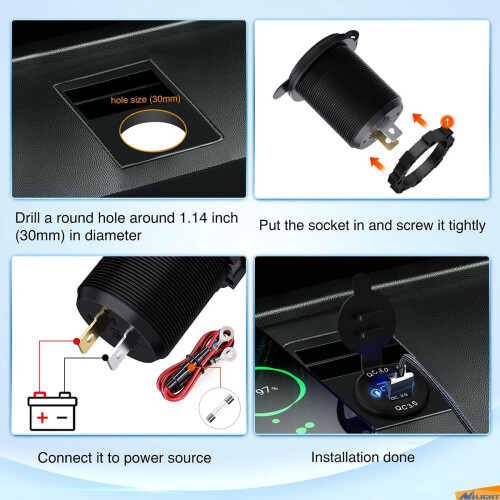 Quick Charge Socket 60W USB-C Multiple Car Charger Socket PD 3.0 & Two QC3.0  with Touch  Fast Car Adapter