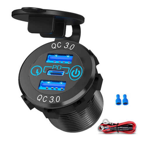 Quick Charge Socket 60W USB-C Multiple Car Charger Socket PD 3.0 & Two QC3.0  with Touch  Fast Car Adapter 1