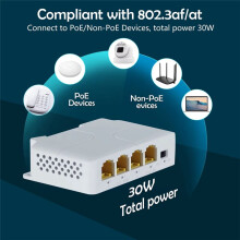 Extensor POE de 4 Portas 10/100/1000 Mbps 1 em 3 Saídas Gigabit PoE Extender 1 A 3 Repetidor de de Rede para PoE 1 Unidade