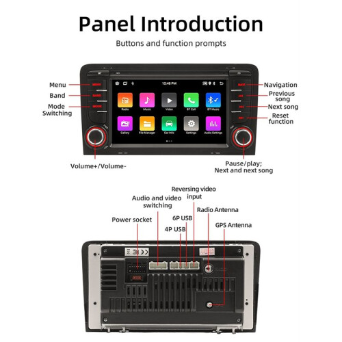 Car 7 Inch  Portable Screen 2+64G GPS Navigation Display Wireless Carplay Android Auto for  A3 2003-2012 2