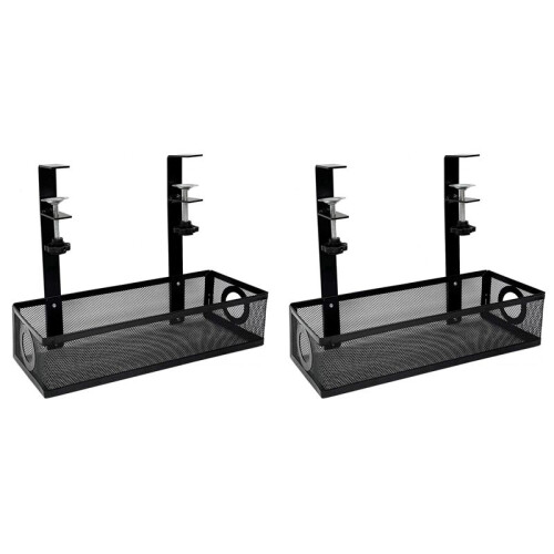 2X Under Desk Cable Management Box Tray Under Desk Wire Management Box Clamp Under Table Cord Management Organizer