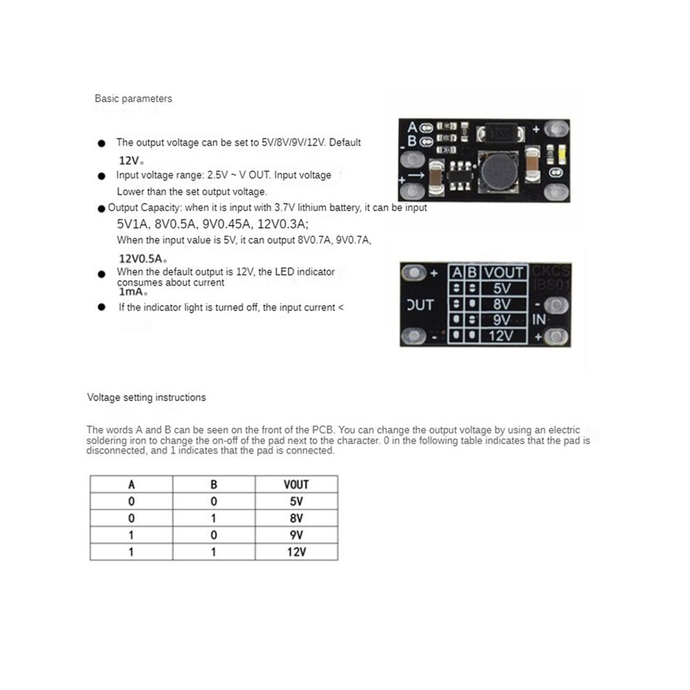 60Pcs - Boost Step Converter 3.7V To 12V Voltage Regulator Lithium Battery Boost Module 5V/8V/9V/12V Output 4712545336174