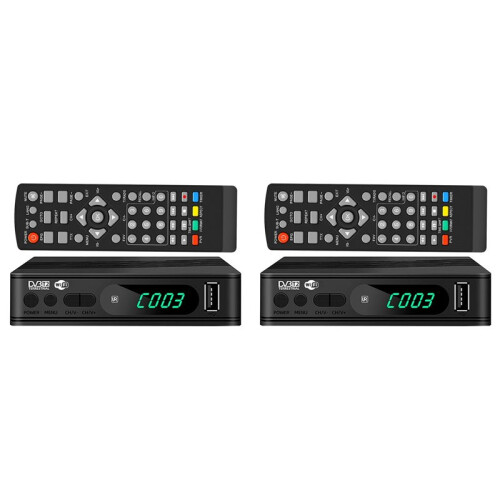 2X Sintonizzatore TV DVB-T2, Ricevitore TV Satellitare Terrestre, Decoder TV Digitale HEVC DVBT2 H.264 HD TV Box, Decoder USB, Spina UE 1