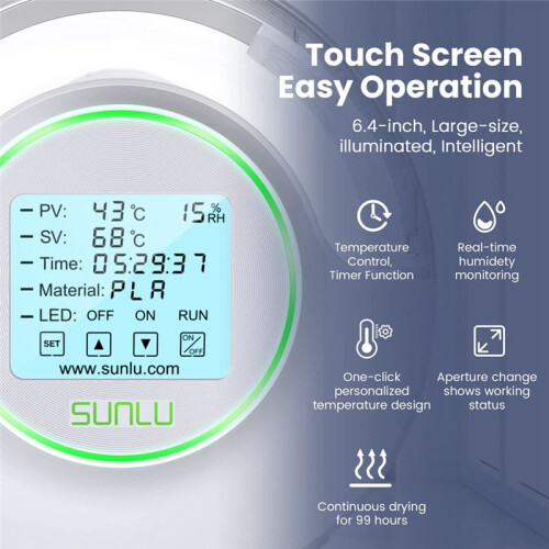SUNLU Caixa de Secagem de Filamento para Impressora 3D S2 com Visor de Umidade LCD de 4,6 Polegadas para Impressora 3D PLA ABS PA PC, Plugue Americano